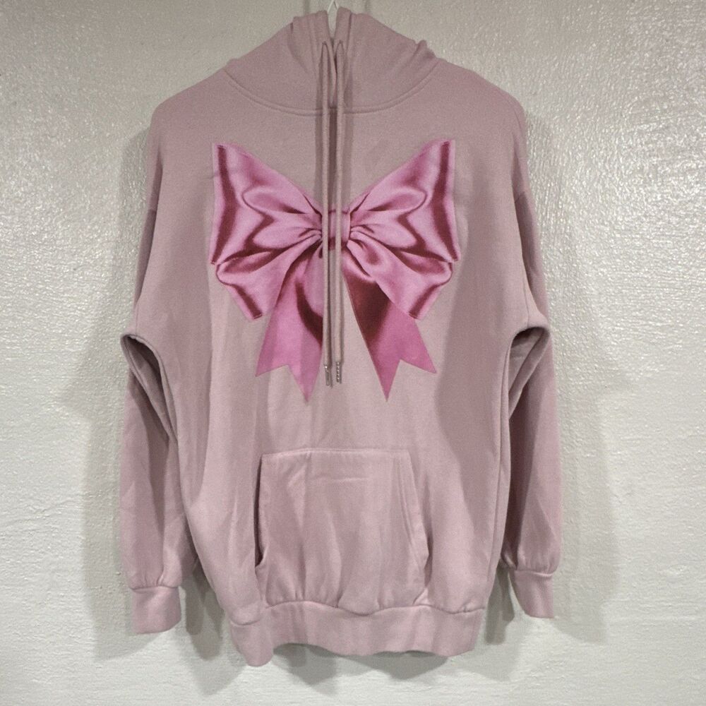No Boundaries Pink Bow Fleece Pullover Hoodie Hooded Pockets Juniors XXS (00)